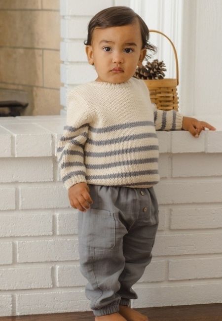 Ivory and gray striped sweaters and pants for boys at folia in south dartmouth, ma