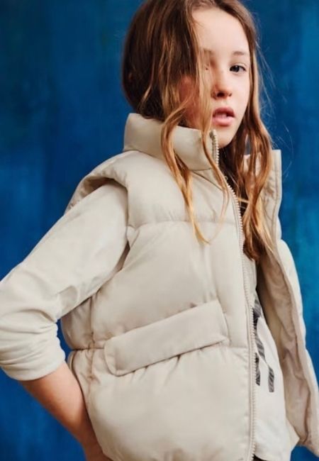 Tan puffer vests for children at folia in south dartmouth, ma