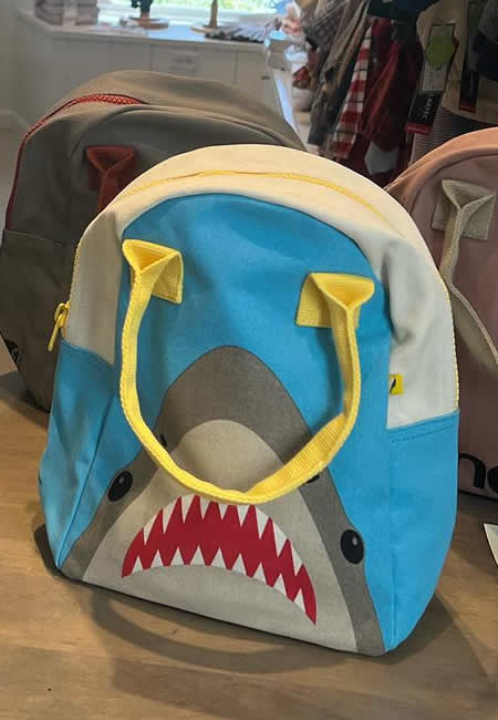 Shark lunch bags for children at folia in south dartmouth ma