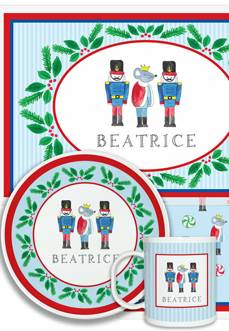 Personalized nutcracker and holiday tableware for children