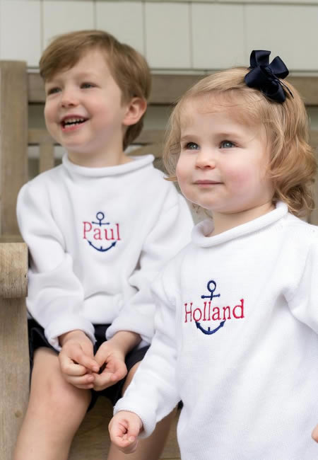 Monogrammed anchor childrens sweaters at folia in south dartmouth ma